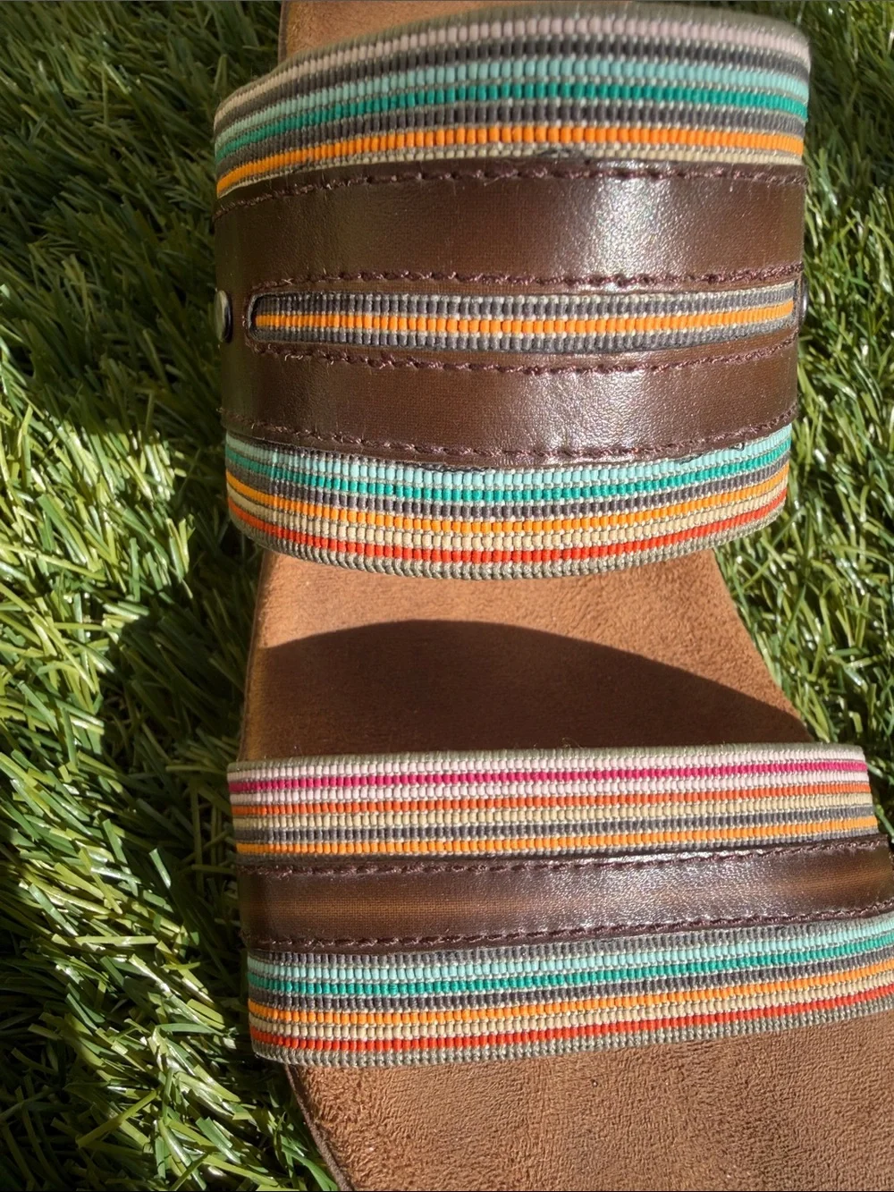 Cobb Hill by New Balance Brown Wedge Sandals w/ Multicolor Striped Straps size 6
